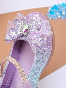 Girls' Mary Jane Flat Shoes, Shiny Low Heel Flower Wedding Party Shoes, Suitable For Toddler/Big Kids - Purple - View 4