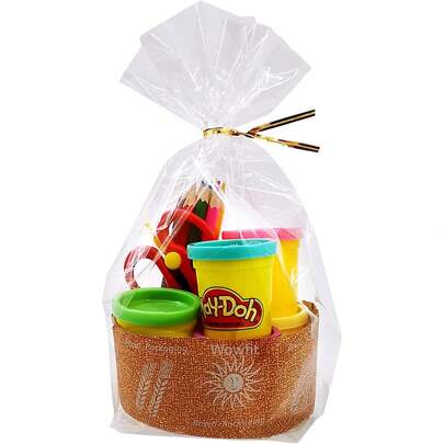 50个/100个装玻璃纸礼品袋，配金色扎带 - 透明PP包装，适用于杯子、甜点、派对小礼物、婴儿派对、婚礼和礼品包装