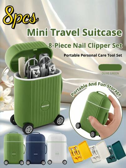 8pcs/5pcs Set Stainless Steel Nail Care Tools, Including File, Clipper, Ear Spoon, Cuticle Pusher, Blackhead Extractor - Odorless, Portable Manicure Set Suitable For Travel And Gift, Stainless Steel Nail Clippers, 8pcs Mini Suitcase Nail Clipper Set, Home Nail Trimmer Tools