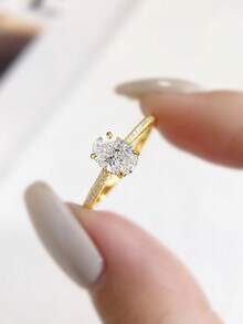 1pc 2ct Luxury Diamond-Set Oval Moissanite Wedding Ring, S925 Sterling Silver Luxury Engagement Ring, Promise Ring, Anniversary Ring, Women's Jewelry Gift, New Year's Gift - Oval Moissanite Ring With Diamonds - 1ct - View 2