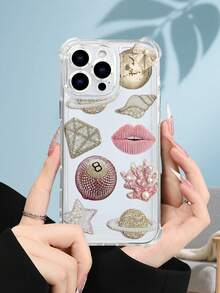 1PC Funda transparente con diseño de labios, diamantes y planetas, estilo glamoroso y minimalista, protección contra caídas, ideal para mujeres y amantes de la moda, regalo perfecto para ocasiones especiales : funda transparente resistente a golpes, compatible con Apple Phone17/16/15/14/13/12/11/XS/XR/X/PLUS/PRO/PROMAX, agarre cómodo, regalo ideal para amigos, novia, novio, familia - transparente - Ver 2
