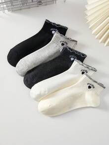 5 Pairs Women's Cute Heart Pattern Ankle Socks, Christmas Gift, Available In White, Black, Gray, Suitable For Casual Daily Wear, All Seasons - Multicolor - View 3