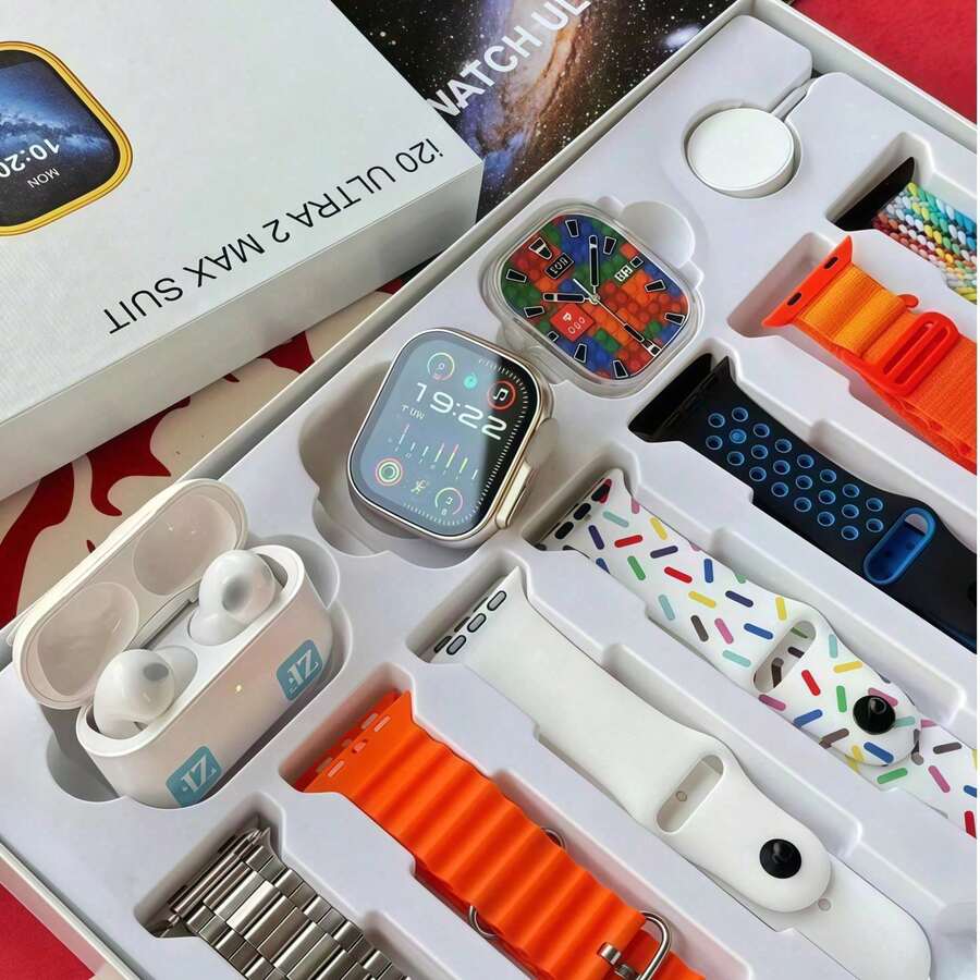 Luxury 10-In-1 Smartwatch Bundle With Wireless Earbuds & Multi-Band Set – HD Touch Screen Fitness Watch, Health Tracking, Waterproof, Compatible With IPhone17Series / IPhone16/15 & Android - Multicolor - View 1