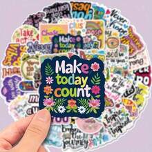 100 Inspiration Quotes Stickers, Cartoon Style Inspirational Stickers, Self-Adhesive Reusable, Matte Surface, Suitable For Laptops, Guitars, Luggage, Skateboards, Etc - Multicolor - View 1