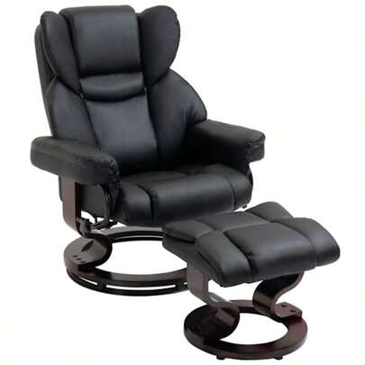 HOMCOM Reclining Armchair With Footrest, Swivel TV Chair With Reclining Function, Faux Leather, Black