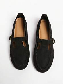 Zapatos tipo Mary Jane estilo japonés para mujer, mocasines planos de punta cuadrada y fácil de poner, versátiles para primavera y otoño - Negro - Ver 8