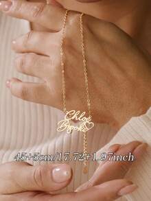 1PC Personalized Double Name Heart Necklace, Custom Gold Name Necklace, Stainless Steel Necklace, Women's Necklace, Custom Women's Jewelry, Couple Necklace, Valentine's Day Gift For Her - Multicolor - View 5