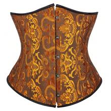 Jutrisujo Underbust Corset Top For Women Shaper Waist Cincher Satin Lace Up Gothic Plus Size Lingerie Costume Halloween Cosplay Renaissance Turmeric - 9427-Turmeric - 查看 7