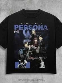 Persona 3 Shirt, Vintage Bootleg Style JRPG Tee, SMT Merch - 黑色 - 查看 1