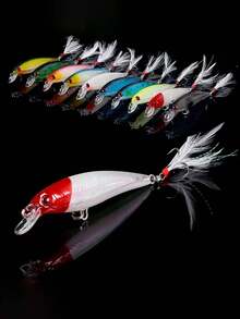 Minolua 饵料 - 一套带羽毛钩的人造饵料 - 亮面人造摆动鱼饵，ABS材质，适用于鲈鱼垂钓，含鱼钩 - 彩色 - 查看 2