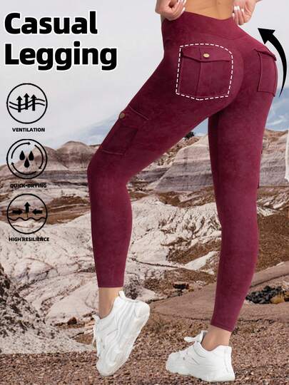 Leggings cargo de cintura alta con 4 bolsillos para mujer, con control de abdomen, levantamiento de glúteos, elásticos, para uso casual al aire libre y trabajo, ajuste delgado, primavera