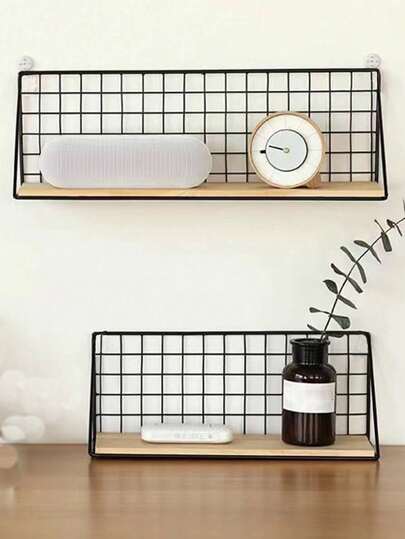 1pc Metal Storage Rack, Wall Mounted Floating Shelf, Bathroom, Living Room, Bedroom, Wall Decor Aesthetic, Wall Hanging Rack, No Drill Storage Shelf, Minimalist Wall Mounted Storage Rack