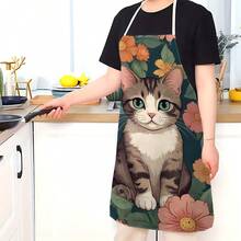 1pc Cat Pattern Printed Apron, 100% Polyester, Sleeveless, Neck Strap Design, Suitable For Cooking, Baking And Entertainment, Great For Home Kitchen, Parties, Outdoor BBQ, Baking Apron | Vibrant Apron | Polyester Apron | Printed Apron - Multicolor - View 7