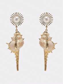 一对不对称天然贝壳吊坠耳环，时尚夸张的女士天然饰品，适合夏季海滩度假 - 彩色 - 查看 5