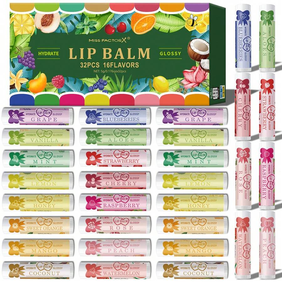 Gift Set 32PCS/Box Deep Hydrating Long Lasting Moisturizing Lipstick Set -16 Flavor Smooth Lip Skin Theme Gift New Year Gift Valentine's Day Gift - 32pcs Lip Balm Set - View 1