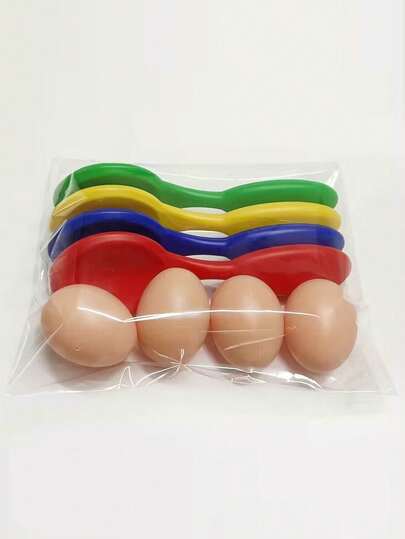 8个/4套随机颜色复活节彩蛋勺子平衡游戏，趣味运动和户外活动，有助于培养专注力和平衡感，耐用PVC材质，设计新颖，适合复活节和节日派对、乔迁之喜、洗礼、庆祝活动、户外游戏、平衡跑玩具