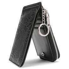 New Zipper Card Holder Embossed Design Large Capacity Multi-Card Slot Card Women's Coin Purse With Ring - 印花黑[無盒子]防盜刷 - 查看 2