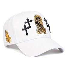 1pc Theme Embroidery Baseball Cap, Black/White With Virgin Mary/Cross/Praying Hands Design Casual Hat - XY - View 5