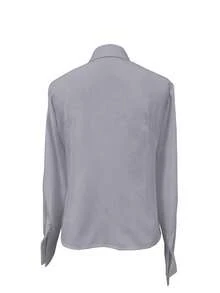 1pc Women's Solid Color Button-Up Elegant Commuter Casual Slim Fit Long Sleeve Shirt, Office, Home, Daily, Date Wear, All Season Spring - Grey - View 5