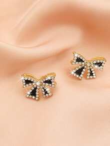 1 Pair Fashion Rhinestone Butterfly Stud Earrings, Elegant Bowknot Design Dangle Earrings For Girl - Multicolor - View 1