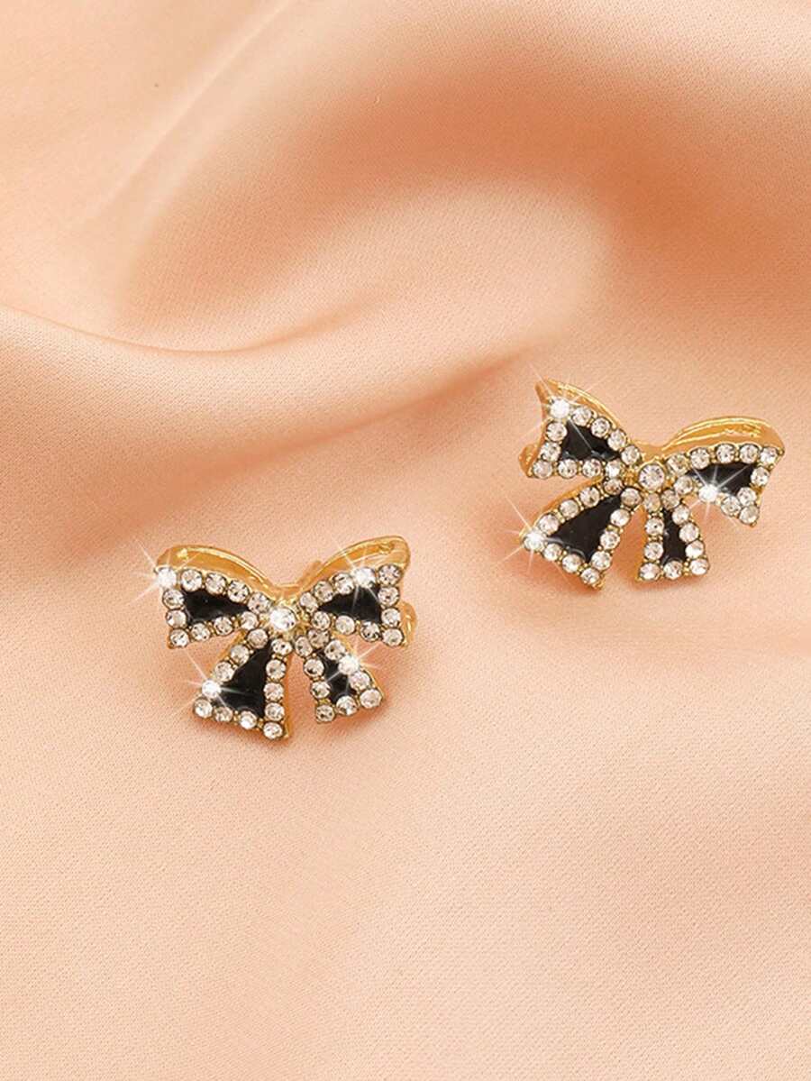 1 Pair Fashion Rhinestone Butterfly Stud Earrings, Elegant Bowknot Design Dangle Earrings For Girl - Multicolor - View 1