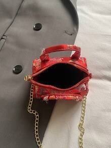 Chinese Style Kids Sling Bag, Silk Fabric, Auspicious Flower Decor, Super Cute Mini Backpack, Suitable For 3 Years Old And Above, Can Be Carried By Hand - Red - View 8