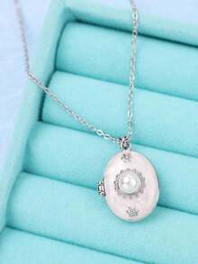 1件复古优雅浪漫不对称可开启银色吊坠项链，适合日常、通勤、节日、派对等场合，是送给女性的理想礼物。 - 彩色 - 查看 23