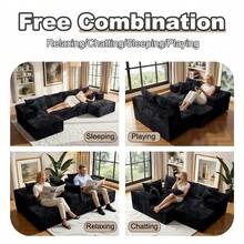 132-Inch U-Shaped Modular Sofa Bed, Ultra-Comfortable Corduroy Cloud Sofa, Boneless Couch For Living Room,Sofa Mit Schlaffunktion,Sectional Sofa For Living Room,Recliner,No Assembly Required. - 黑色 - 查看 2