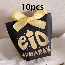 10 Pieces Of Eid Al Fitr Mubarak Mini Gift Box, Black, White, Green Paper With Ribbon, Perfect For Ramadan Candies, Chocolates, Special Souvenirs, Gift Bags - Multicolor - View 15