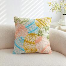 1pc Easter Egg Embroidered Pillow Cover, Easter Pillow Sham, Suitable For Indoor Decor, Spring/Summer Pillowcase, Pillow Insert Not Included - Multicolor - View 9