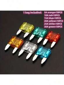 60pcs Bagged Insurance Fuse, Car Fuse, Small Size 5A/10A/15A/20A/25A/30A - 汽車絲插件-60個 - 查看 9