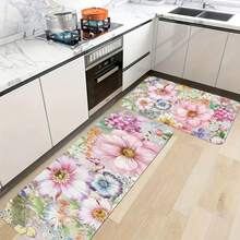 1 Piece Kitchen Carpet, Spring And Summer Kitchen Carpet, Colorful Floral Carpet, Floral Theme Decorative Non-Slip, Stain-Resistant, Flannel Floor Mat, Suitable For Bedroom, Living Room, Dining Room, Kitchen, Bathroom, Entrance, Floral Design, Colorful Pattern, Rubber Backing, Machine-Made Floor Mat, Decorative Carpet, Washable Floor Mat, Housewarming Gift - 16*24英寸 - 查看 5