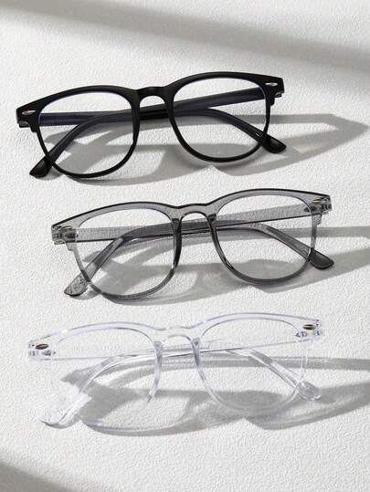 3副/1副 男士轻薄多色塑料宽边几何全框多色塑料简约现代经典休闲风格简约透明眼镜，适合返校必备、商务休闲、阅读、办公服饰配件