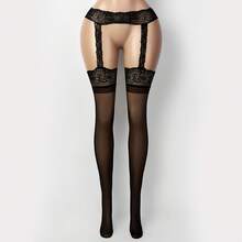 Women'/Piece Lace Style Garter Belt Stocking Set - Black, White, Red High Elasticity Pantyhose With Opaque Tights, Hand Washable Underwear, Suitable For Theme Parties, Lingerie Parties, And Daily Wear - 黑色 - 查看 9