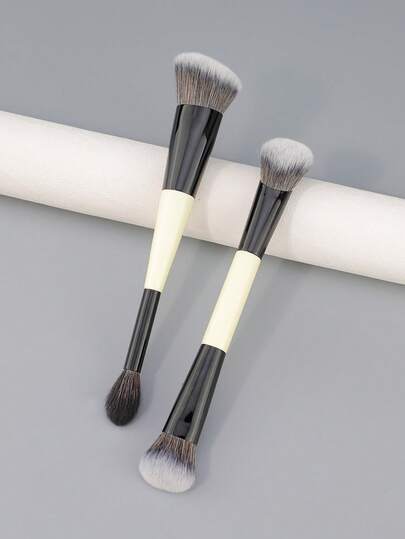 1/2 Double-Headed Facial Makeup Brushes, Suitable For Foundation Outline Blush Highlights And Concealer Brushes, Advanced Synthetic Makeup Brush Set.