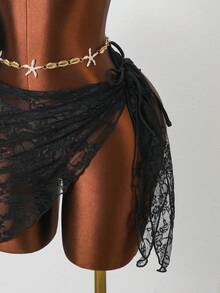 3pcs Women Sexy Lace Beaded Bikini Set, Fashion Beach Swimwear, Suitable For Beach, Vacation, Yacht Party Summer - Black and Brown - View 8