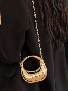 1pc Metallic Mini Crescent Handbag, Shiny Top Handle Chain Crossbody Bag, Lipstick Pouch, Wallet, Party Bag, Suitable For Girls/Students/Girl, Daily Use/Gift/Holiday/Party/Event - Multicolor - View 7