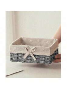 3pcs Woven Rattan Storage Baskets, Desktop Snack Cosmetic Organizer Wicker Baskets