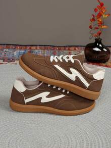 Women's Outdoor Casual Sports Shoes, Metal Buckle Decor, Faux Leather, Lace-Up, Comfortable & Fashionable, New For Autumn 2025 - Brown - View 2