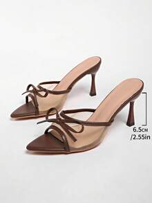 Sandal quai ngang nơ kiểu Pháp gót dày lưới, phong cách tiên nữ mới phù hợp mặc váy, dép lê hở ngón - màu nâu - Xem 8