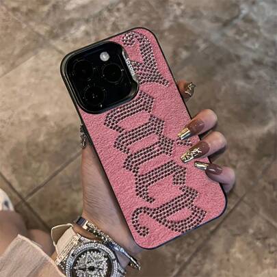 1个激光和水钻字母设计手机壳，兼容 17 16 15 14 13 12 11 XS XR X 7 8 Plus Pro Max Mini - 创意时尚简约个性化全包防震保护壳，男女皆宜，送给亲朋好友的礼物