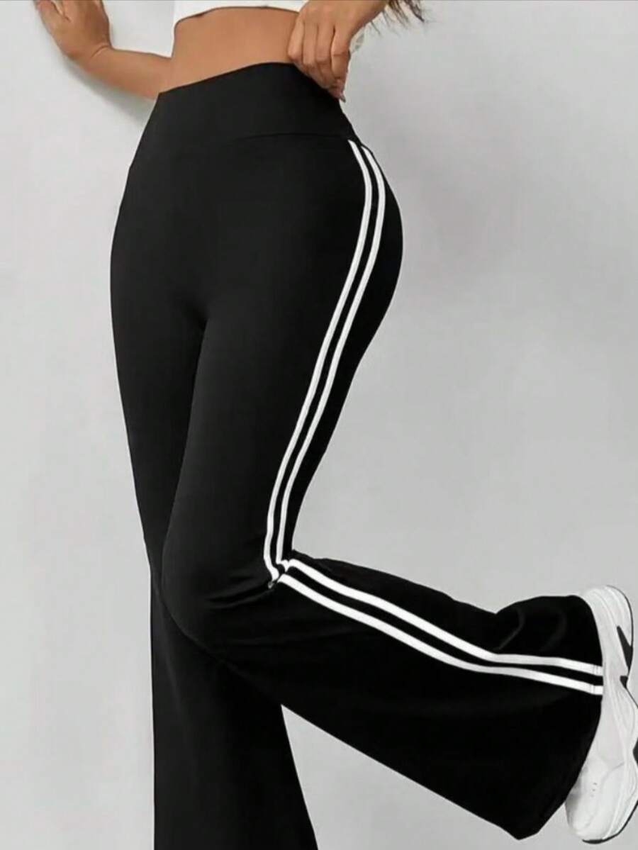 Slim Fit And Plus Size Leggings With Side Stripe. - 黑色 - 查看 1