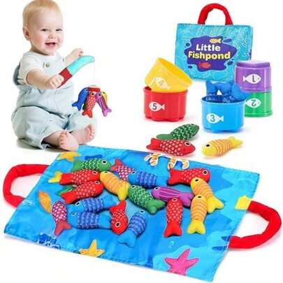 Juguetes de Conteo de Pesca - Juego Educativo a Juego, Juguetes Montessori Clasificar Colores con Vasos Apilables, Educativos Jugar para Niños, Regalos de Cumpleaños y Navidad para Niños