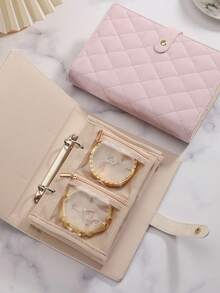 Organizador de joyas en forma de corazón con cierre transparente, múltiples compartimentos para anillos, pendientes y collares, elegante piel sintética beige con detalles dorados. Ideal como regalo de San Valentín o para regalar a familiares y amigos. - Negro - Ver 4