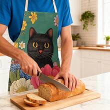 1pc Cat Pattern Printed Apron, 100% Polyester, Sleeveless, Neck Strap Design, Suitable For Cooking, Baking And Entertainment, Great For Home Kitchen, Parties, Outdoor BBQ, Baking Apron | Vibrant Apron | Polyester Apron | Printed Apron - Multicolor - View 5