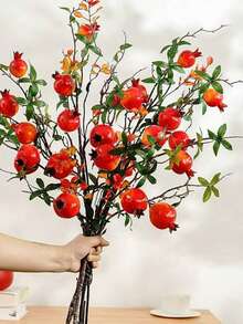 1pc/5pcs Faux Pomegranate Branch Decor, Multi-Fruit Red Pomegranate Floral Arrangement, Home Living Room Dining Table Floral Decor, Suitable For Various Holidays Gifts, Autumn Harvest, Thanksgiving, Halloween, Seasonal Weddings And Home Decor, Faux Flowers, Garden Ornaments Outdoor, Easter Decoration, Artificial Flowers, Flower Bouquet, Plant Pots Outdoor - Red - View 6