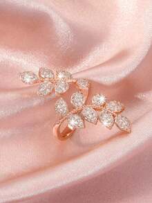 1 Pc Pretty Leaf Cubic Zirconia Ring For Women For Wedding Engagement Anniversary Party Jewelry Valentine's Day Gift - 1# - View 1