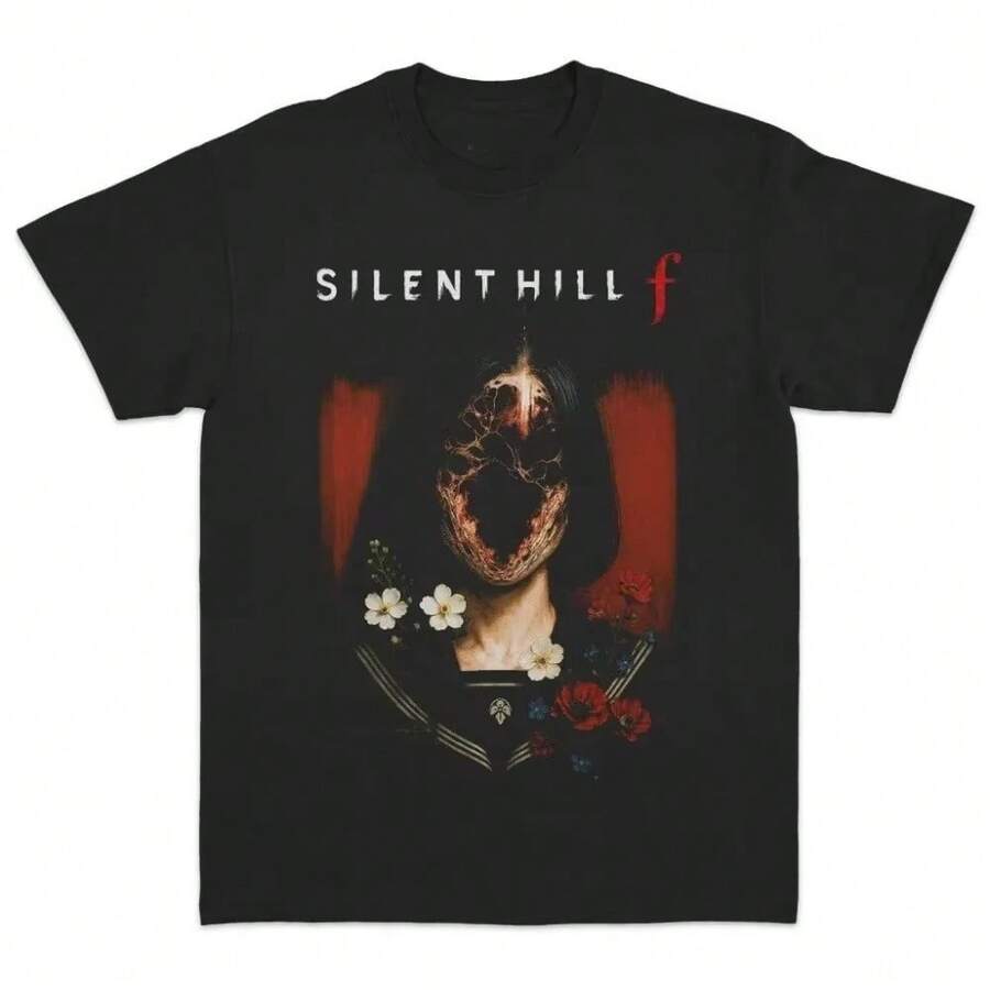Silent Hill F Horror Game Graphic Printed T-Shirt Gaming Lover Unisex T Shirt Vintage Men Women Tee Harajuku Y2k Tops - 黑色 - 查看 1