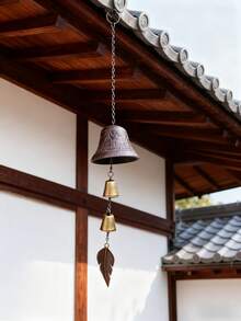 1pc Cast Iron Bell Wind Chime, Iron Art Windbell For Balcony, Garden, Outdoor, Courtyard, Bar Decor - Rust Brown - View 2