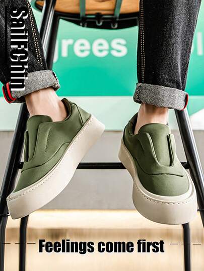 Canvas Men's Shoes, New Anti-Slip Thick Sole Lightweight Slip-On Casual Sneakers, Suitable For Hiking, Outdoor, Daily Casual Wear